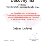 Poďakovanie za reprezentáciu TSK v Stredoškolskej odbornej činnosti v š.r.2013/2014