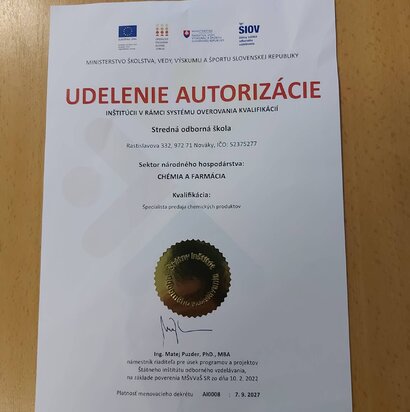 STREDNÁ ODBORNÁ ŠKOLA V NOVÁKOCH SA STALA  AUTORIZOVANOU INŠTITÚCIOU.