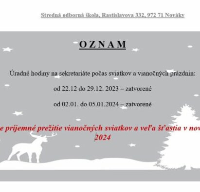 Úradné hodiny počas sviatkov